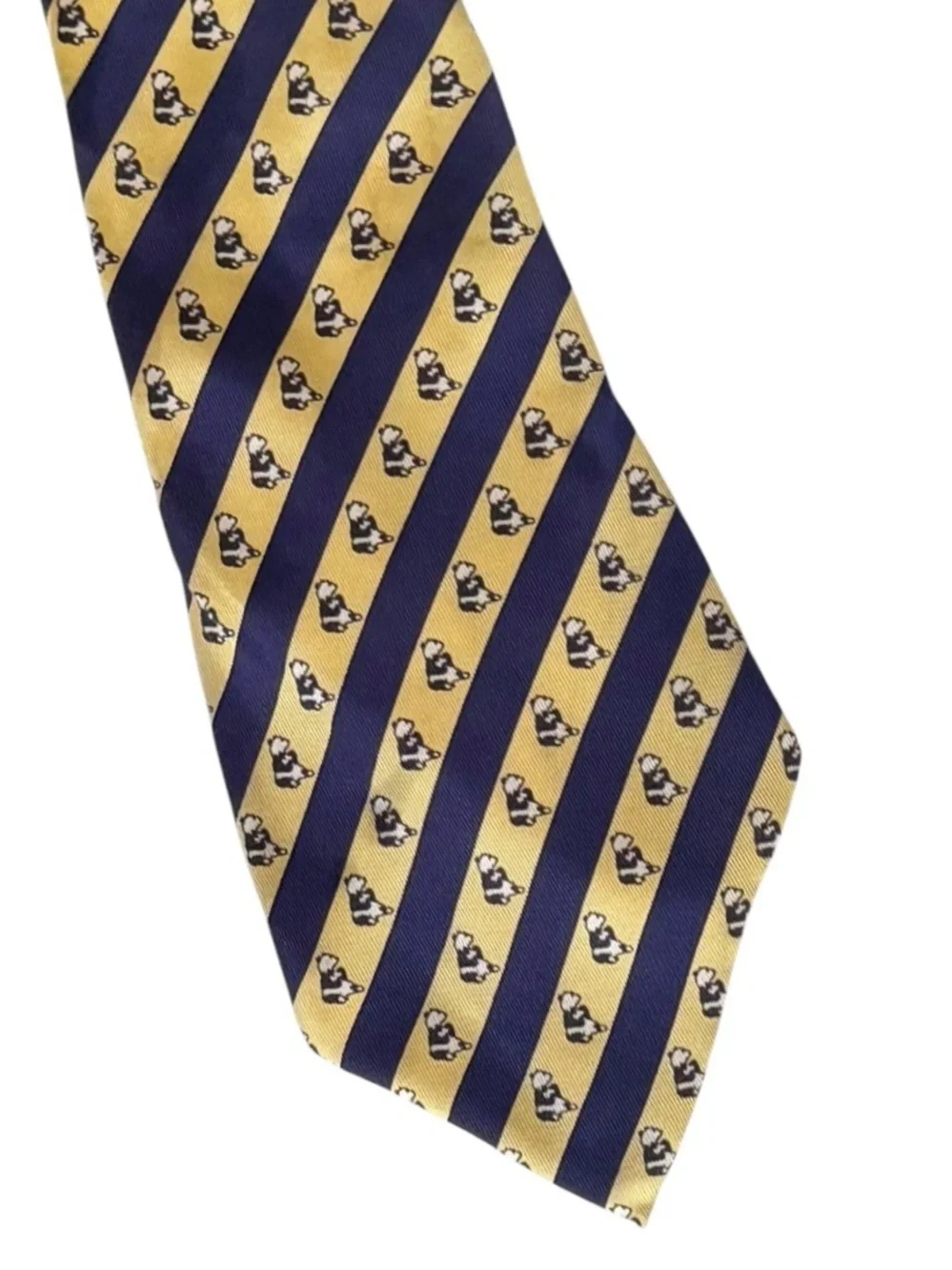 Hermès Navy Blue and Yellow Panda Bear Silk Twill Necktie